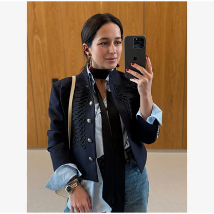 Retro Denim Military Jacket Women 2026