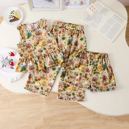 Girls 3-Piece Summer Set - Plaid Sleeveless Top, Wide Leg Pants & Shorts (2T-7T)
