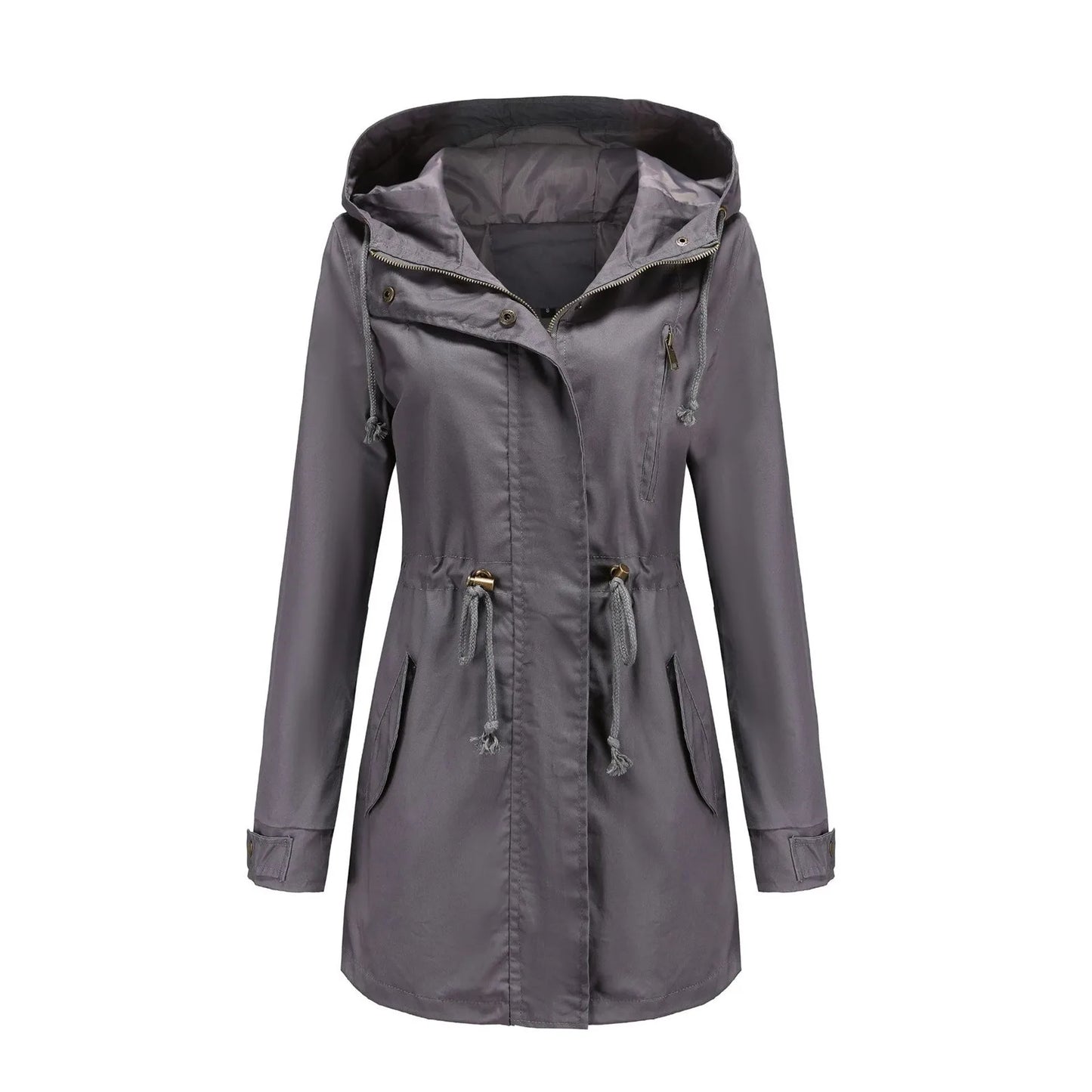 Women Hooded Trench Coat Spring Autumn Outdoor
