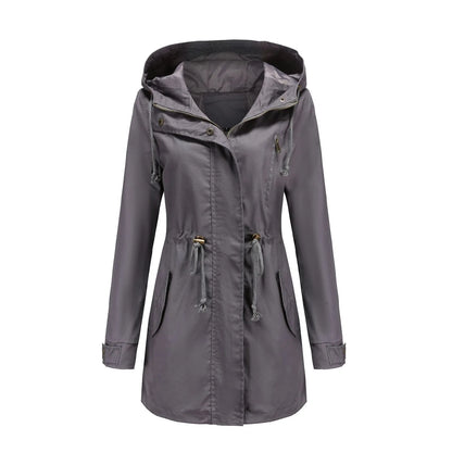 Women Hooded Trench Coat Spring Autumn Outdoor