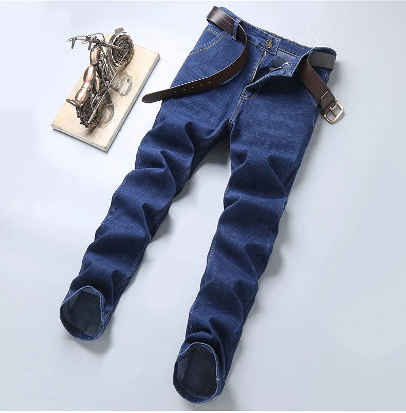 Men's Casual Stretch Jeans - Classic Blue & Black Denim