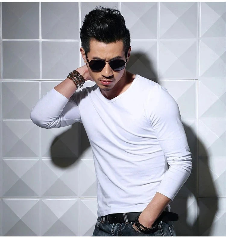 Men's Slim Fit V-Neck Polyester T-Shirt 2026