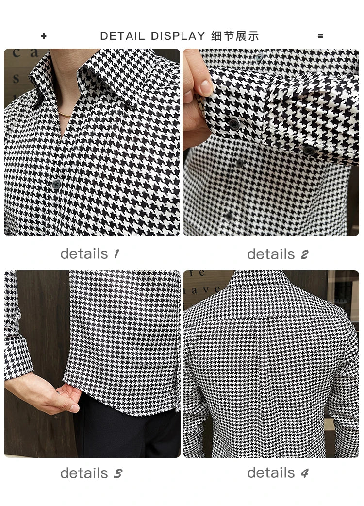 Men's Korean Houndstooth Slim Fit Dress Shirt