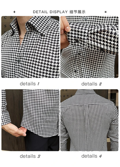 Men's Korean Houndstooth Slim Fit Dress Shirt