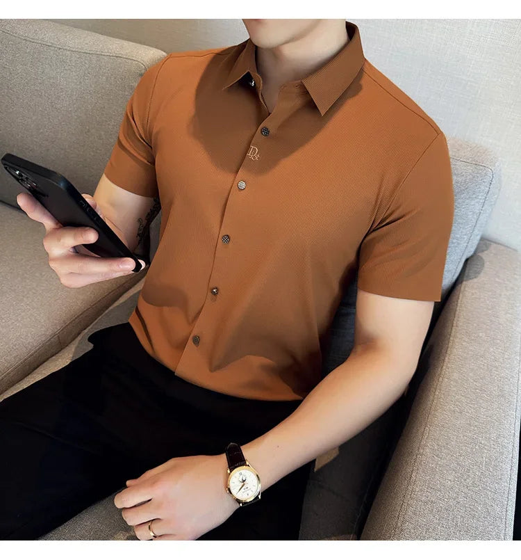 Men's Embroidered Striped Business Shirt