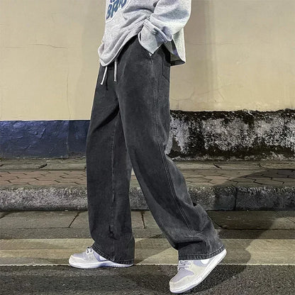 Men's Wide Leg Baggy Jeans - Korean Street Style Loose