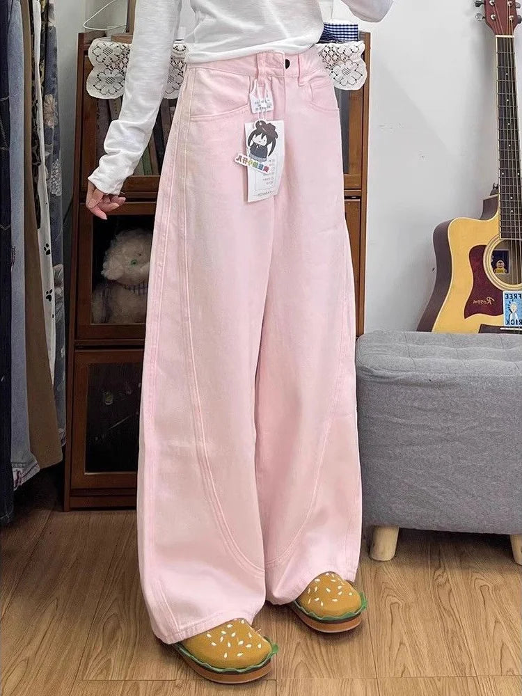 Women's Curvy Y2K Jeans - Baggy Cropped Pastel Colored