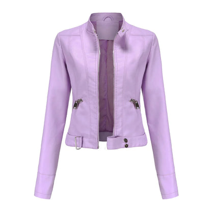 Women's Short Leather Jacket 2025 - Stand Collar Slim Coat