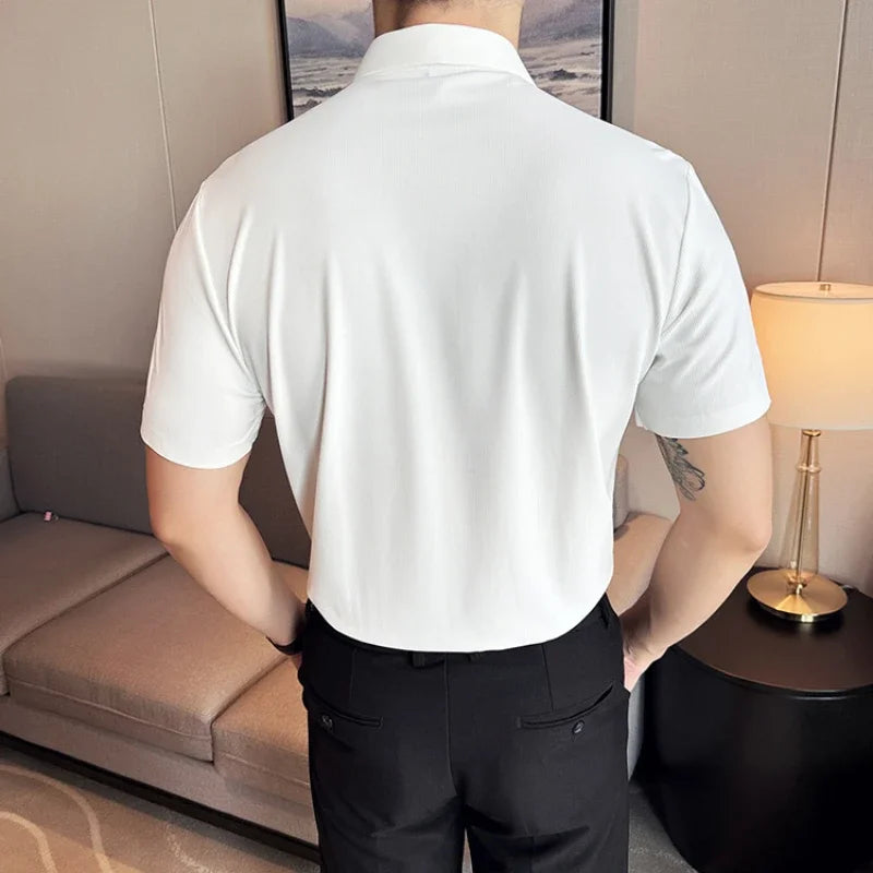 Men's Embroidered Striped Business Shirt