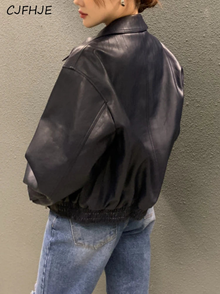 Women's Trench Leather Jacket - Streetwear Cropped Biker Coat