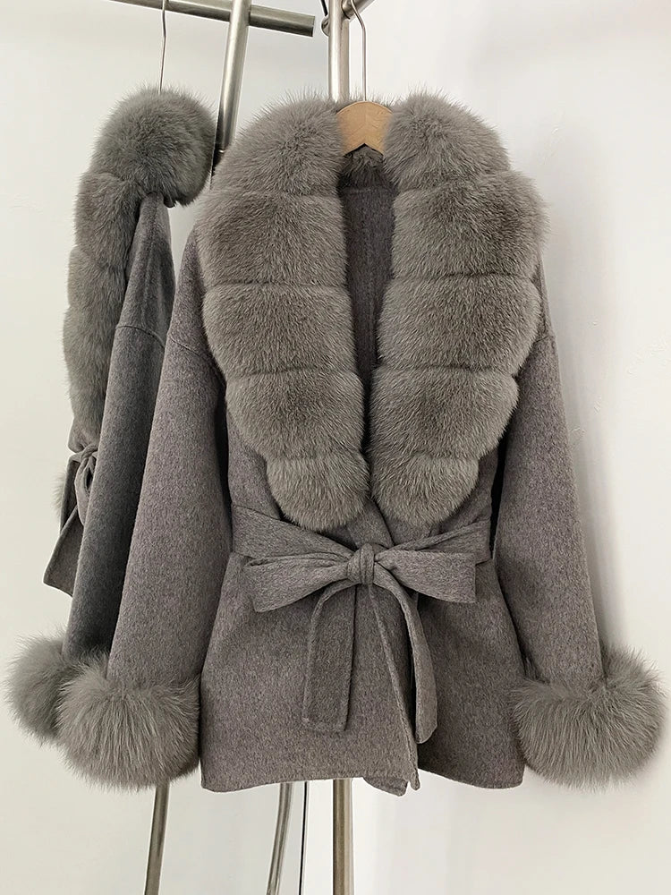 Women's Luxury Winter Coat - Wool with Real Fur Trim