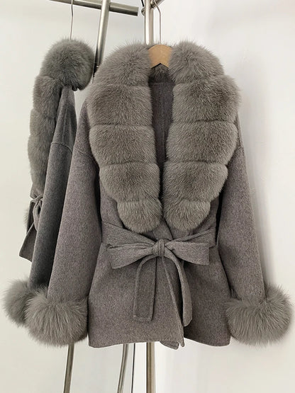 Women's Luxury Winter Coat - Wool with Real Fur Trim