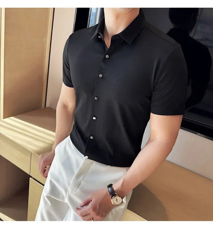 Men's Embroidered Striped Business Shirt