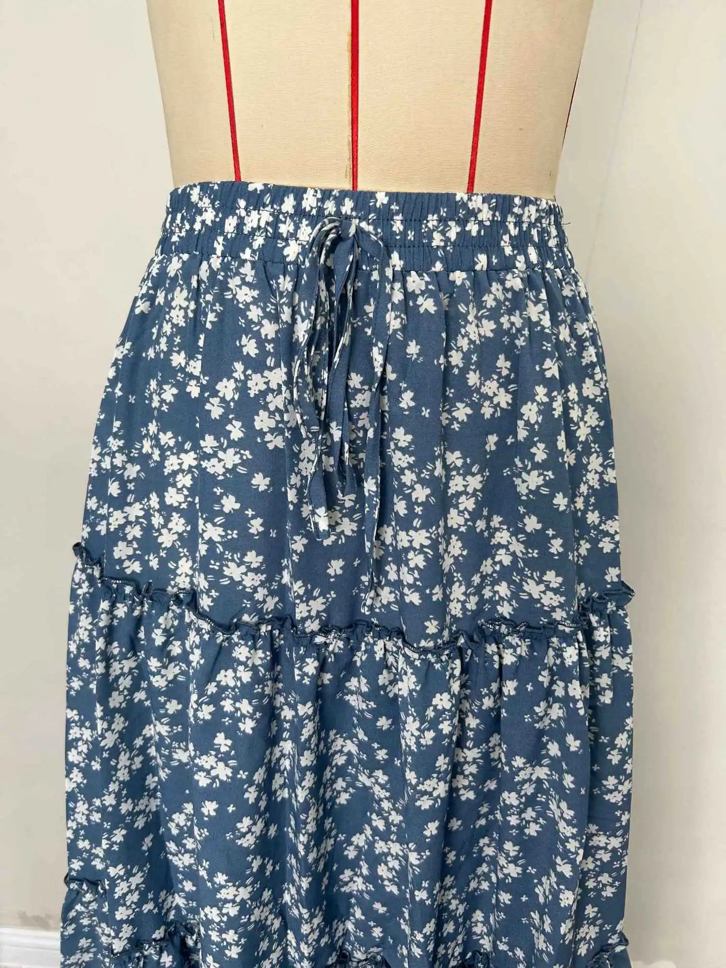 Casual Flower Print Long Skirt - High Waist Maxi Skirt
