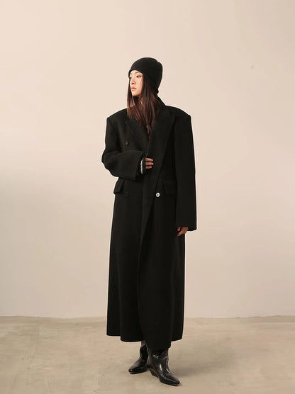 Women's Y2K Faux Wool Coat - Double Breasted Winter Jacket