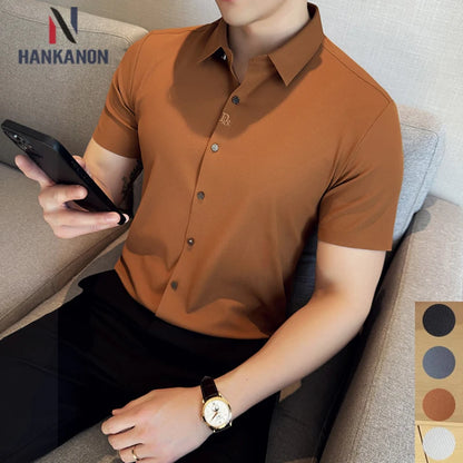 Men's Embroidered Striped Business Shirt