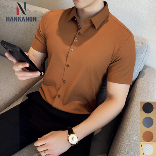 Men's Embroidered Striped Business Shirt