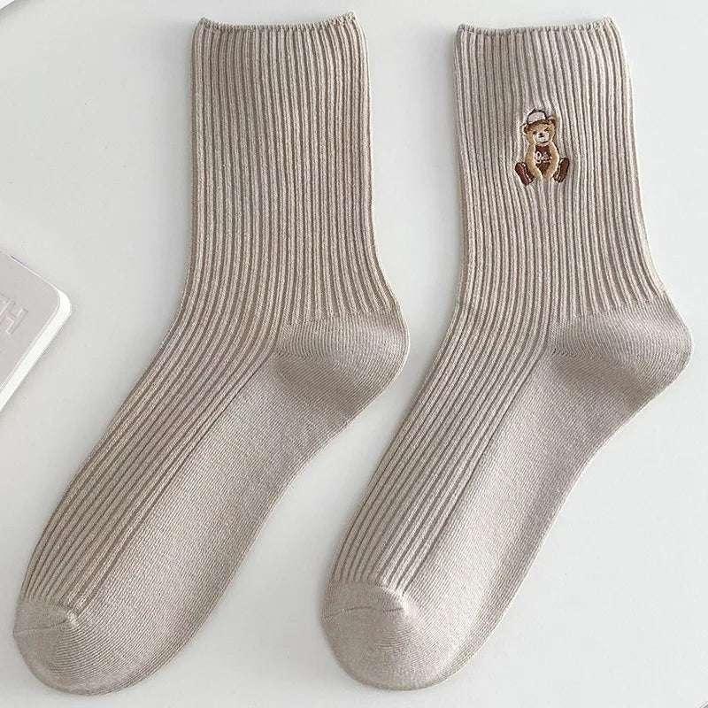 New Design Embroider Cute Bears Dressed Player In Sportswear Short Cotton Socks 6 Colors Available Casual Style Daily Attire