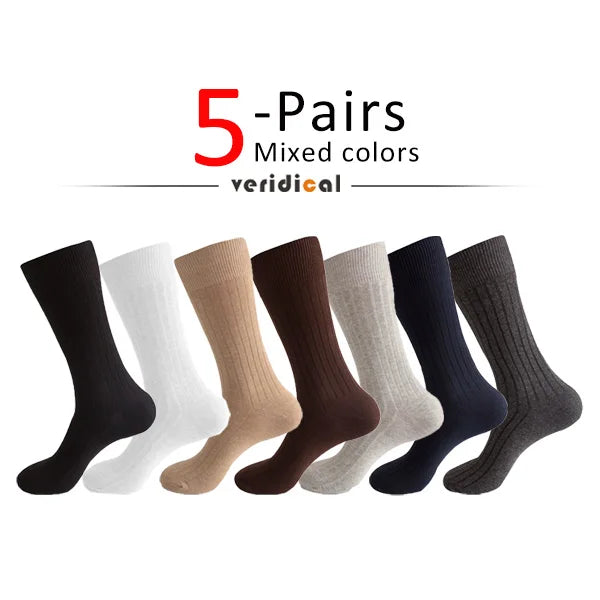 Men's Long Business Socks - Combed Cotton Striped Dress