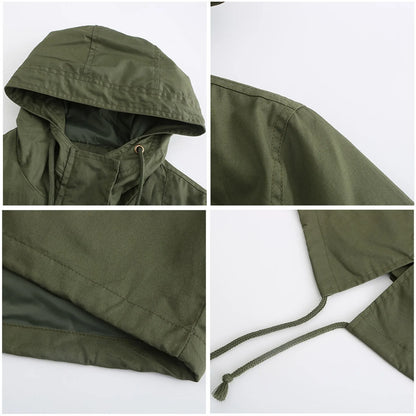 Women Hooded Trench Coat Spring Autumn Outdoor