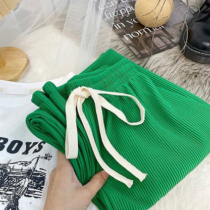 Women Pants High Stretch Waist Wide Leg Summer