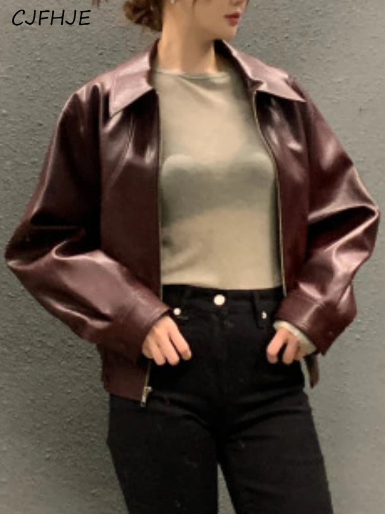 Women's Trench Leather Jacket - Streetwear Cropped Biker Coat