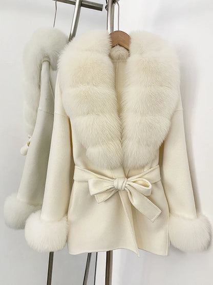 Women's Luxury Winter Coat - Wool with Real Fur Trim