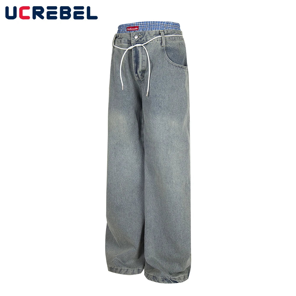 Double Waist Jeans Mens With Belt - Retro High Street