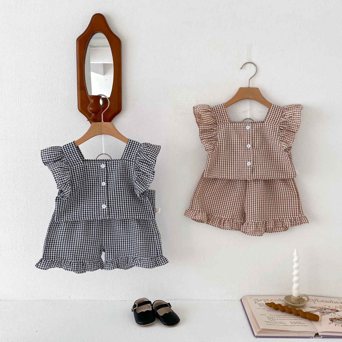 Girls' Checkered Sleeveless Blouse & Shorts Set 2-6Y