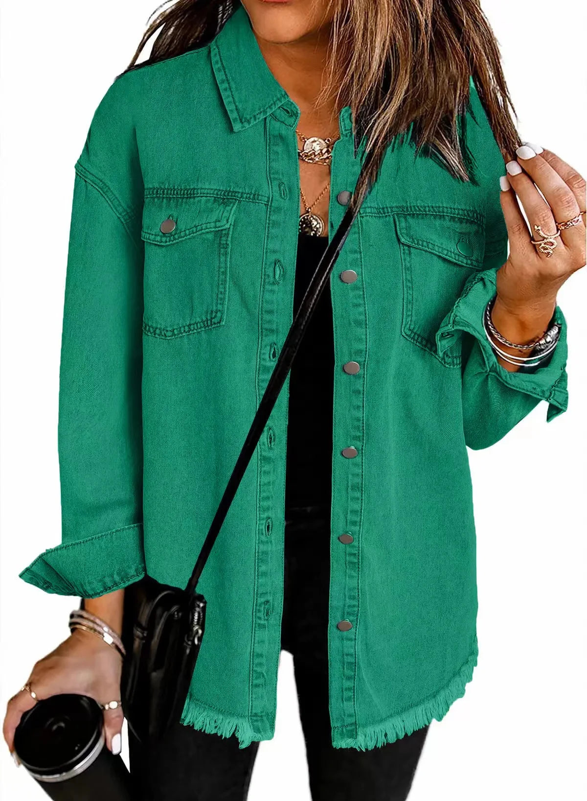 New washed denim shirt jacket for women autumn and winter personality street style edged hem jacket for women