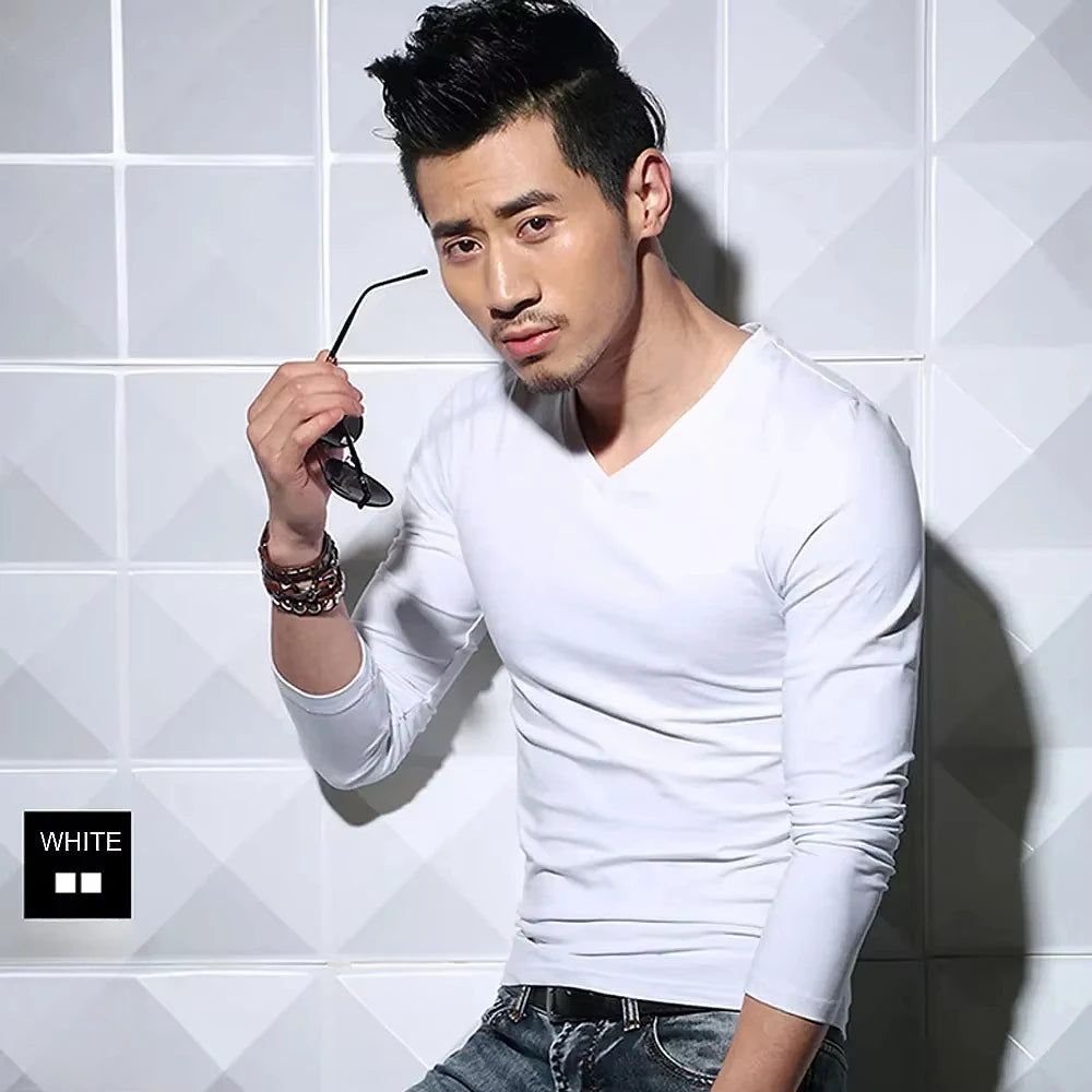 Men's Slim Fit V-Neck Polyester T-Shirt 2026