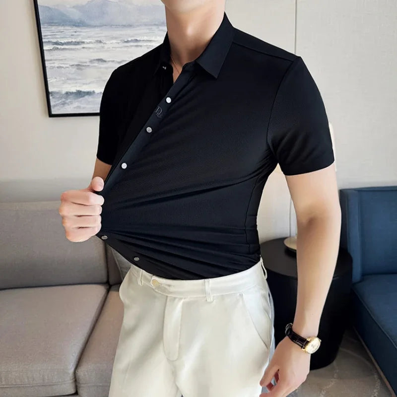 Men's Embroidered Striped Business Shirt