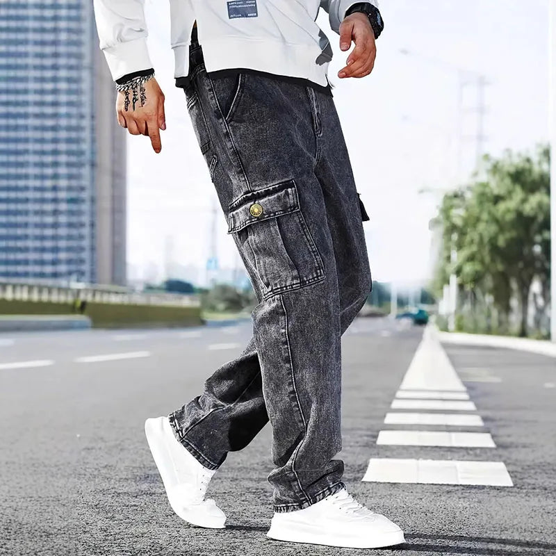 Korean Casual Comfortable Loose Jeans - Men Large Pocket