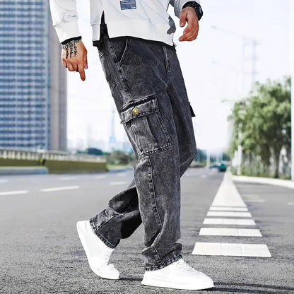 Korean Casual Comfortable Loose Jeans - Men Large Pocket