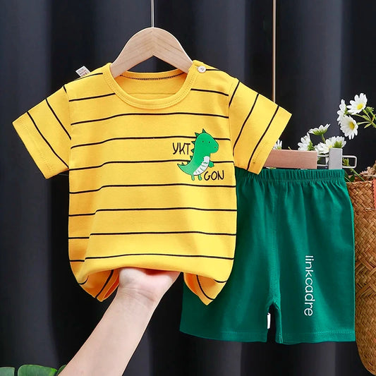 Baby & Toddler Summer Set - Cotton Cartoon T-Shirt & Shorts Tracksuit (24M-4T)