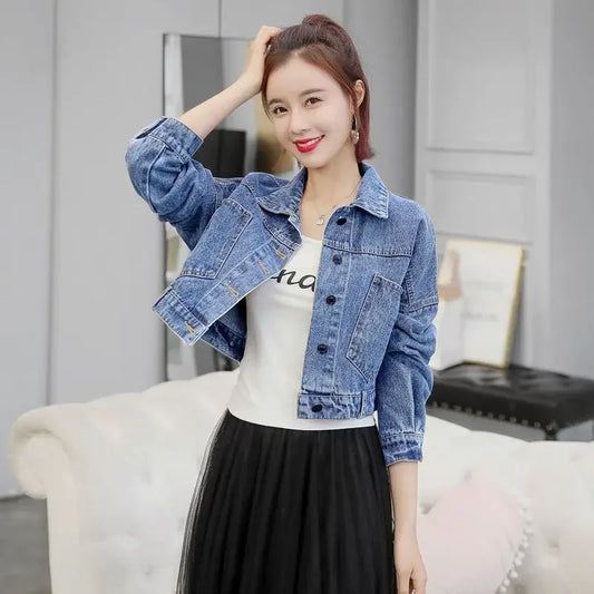 Spring Autumn Denim Jacket for Women Crop Plain Small Short Y2k Clothes Chic and Elegant Cowboy Coat Woman in Promotion New