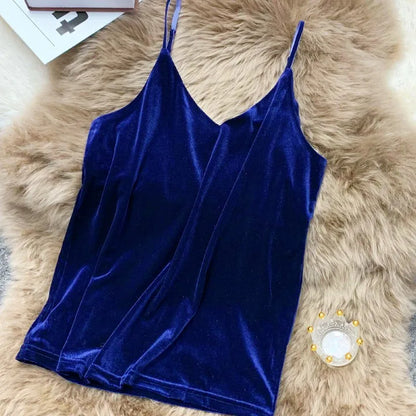 Women Velour Tank Crop Top - Korean Streetwear Camisole