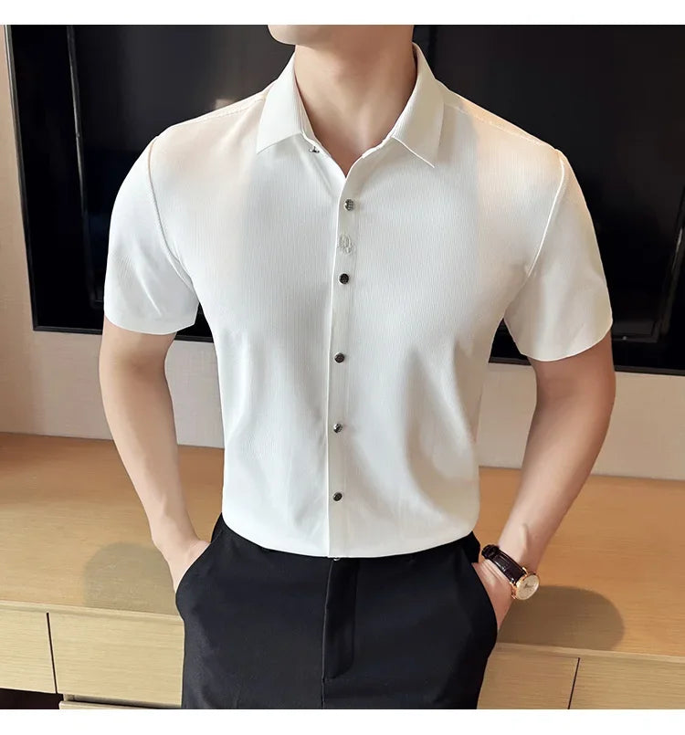 Men's Embroidered Striped Business Shirt