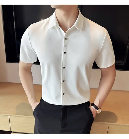 Men's Embroidered Striped Business Shirt