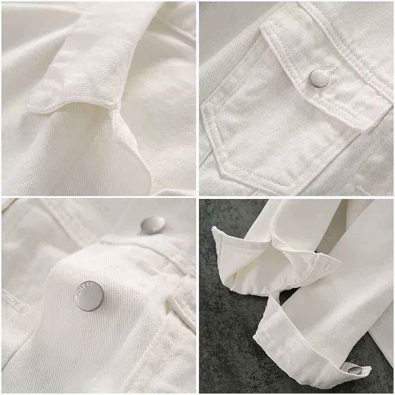 Payız Ağ Denim Gödəkçə Qadın Küçə Geyimi