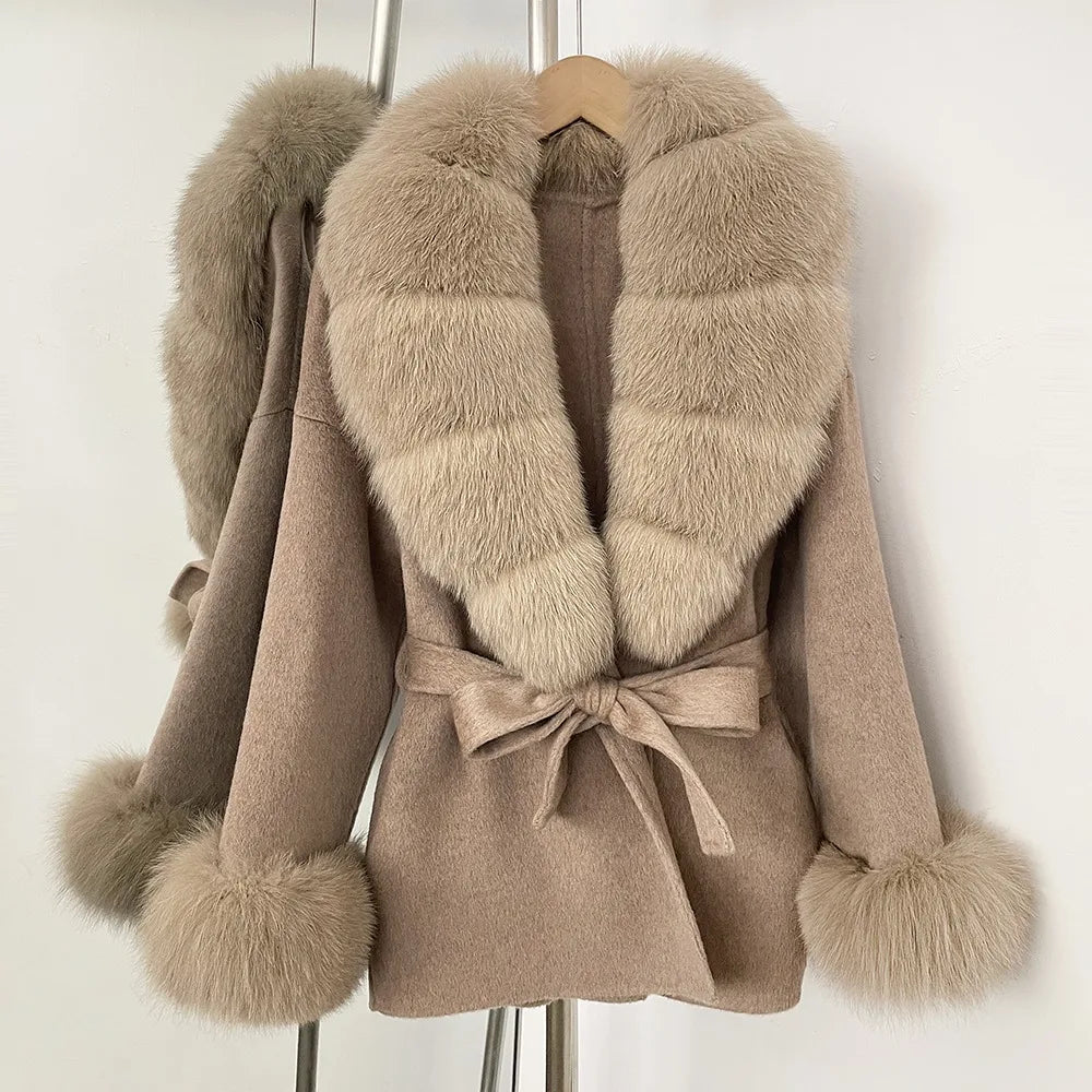 Women's Luxury Winter Coat - Wool with Real Fur Trim