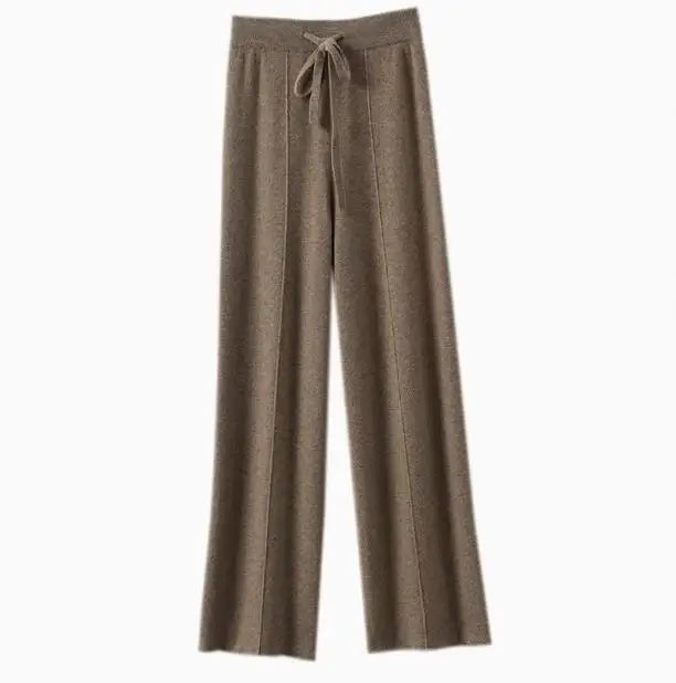 Women Pants Full Length Elastic Waist Knitted Wide Leg