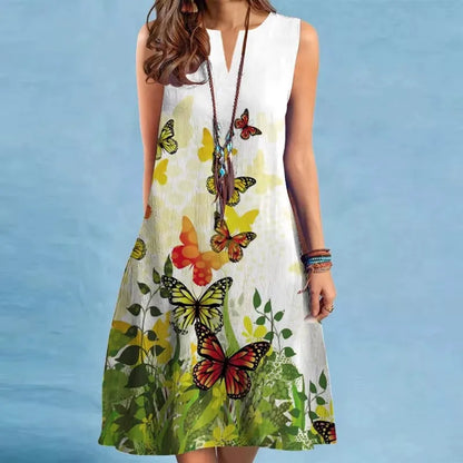 Elegant Flower Power Print Mini Dress 2025 New Women Summer V-neck Sleeveless Sexy A-Line Dress Bohemia Beach Sundress New Femme