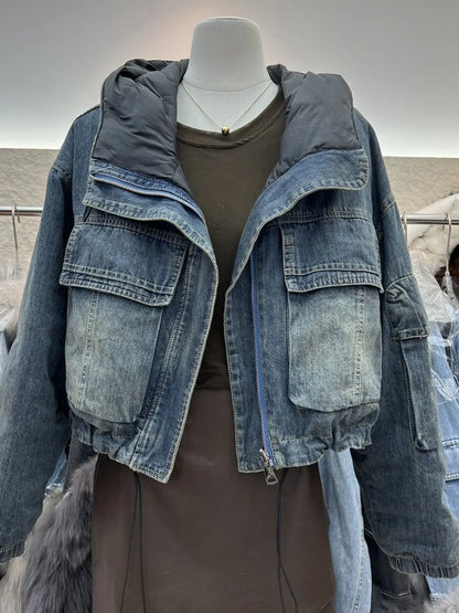 Vintage Denim Jacket Women 2025 Hooded