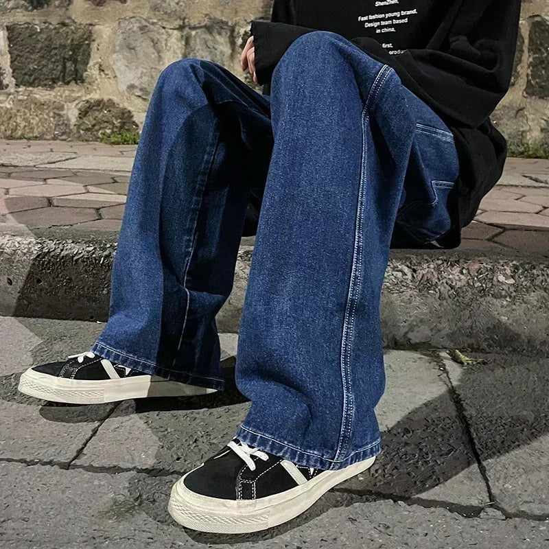 Men's Wide Leg Baggy Jeans - Korean Street Style Loose