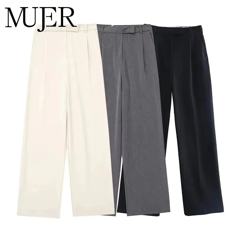 MUJER 2025 Women's Pants Beige Grey Black Wide Leg