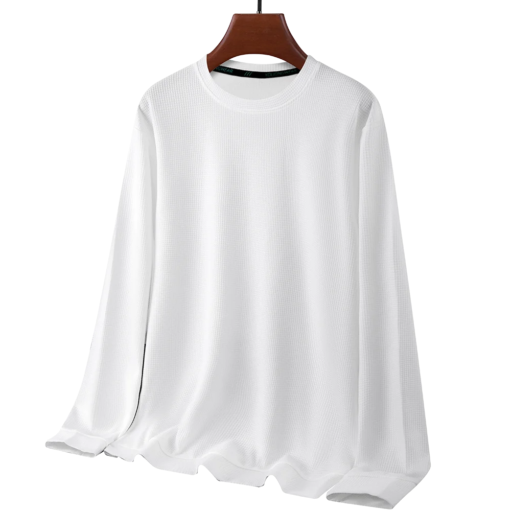Men's Waffle Round Neck Long Sleeve T-Shirt 4XL