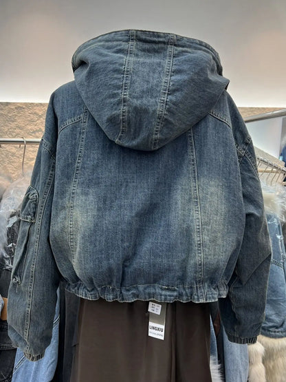 Vintage Denim Jacket Women 2025 Hooded
