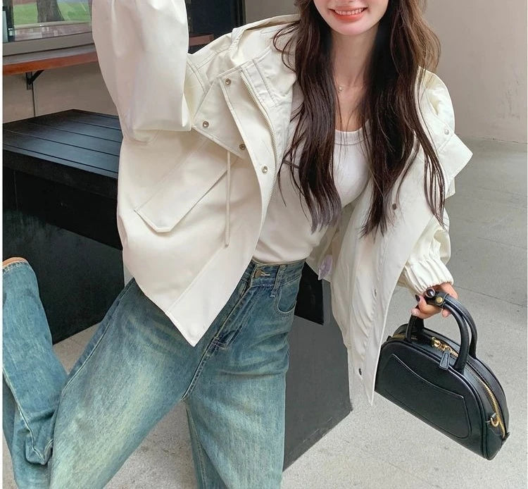 Workwear Hooded Jacket Women Short Jacket Autumn 2025 Casual