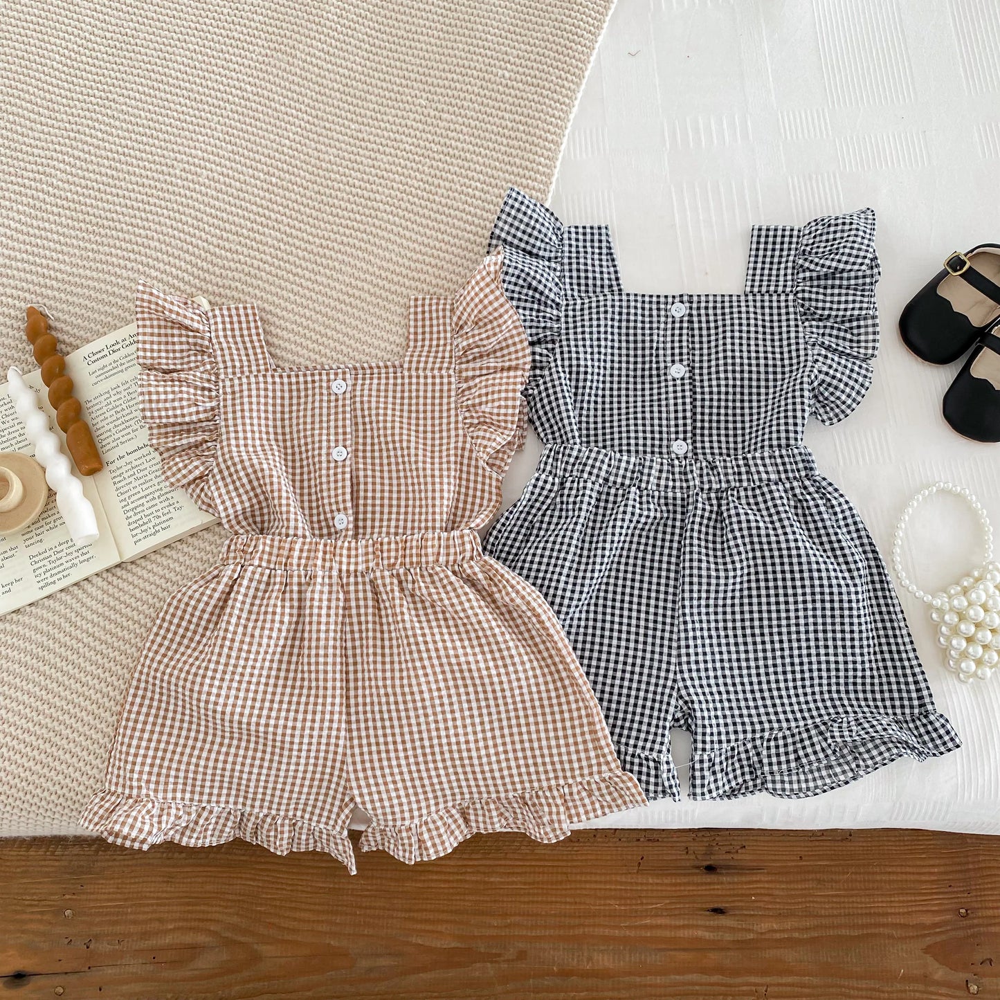 Girls' Checkered Sleeveless Blouse & Shorts Set 2-6Y